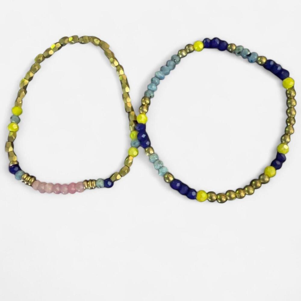 BaubleBar - Multi-colored beaded slip-on stretch bracelets with blue, yellow, an